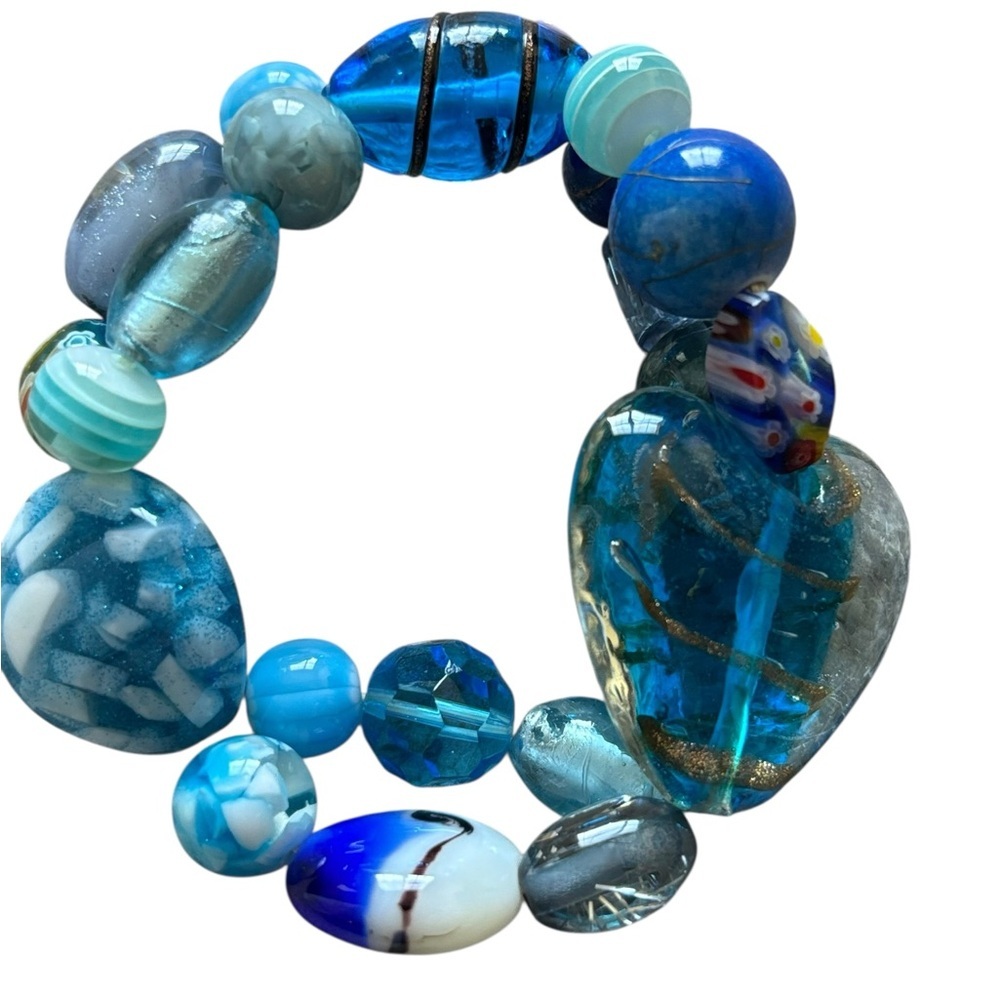 Cookie Lee Glass Blue Beaded Stretchy Bracelet
